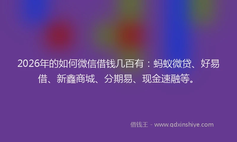 2026年的如何微信借钱几百有：蚂蚁微贷、好易借、新鑫商城、分期易、现金速融等。