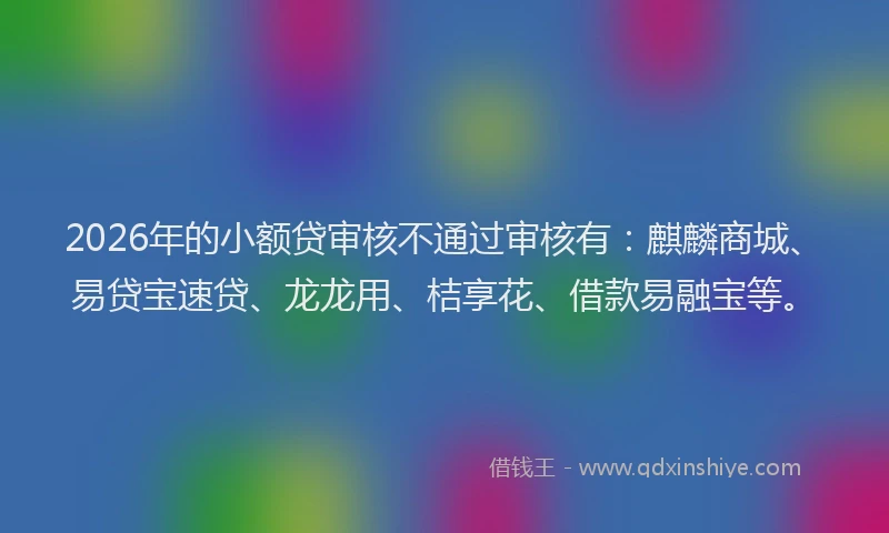 2026年的小额贷审核不通过审核有：麒麟商城、易贷宝速贷、龙龙用、桔享花、借款易融宝等。