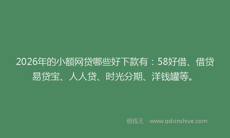 2026年的小额网贷哪些好下款有：58好借、借贷易贷宝、人人贷、时光分期、洋钱罐等。