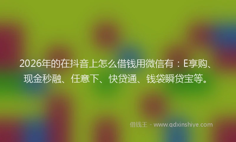 2026年的在抖音上怎么借钱用微信有:E享购、现金秒融、任意下、快贷通、钱袋瞬贷宝等。
