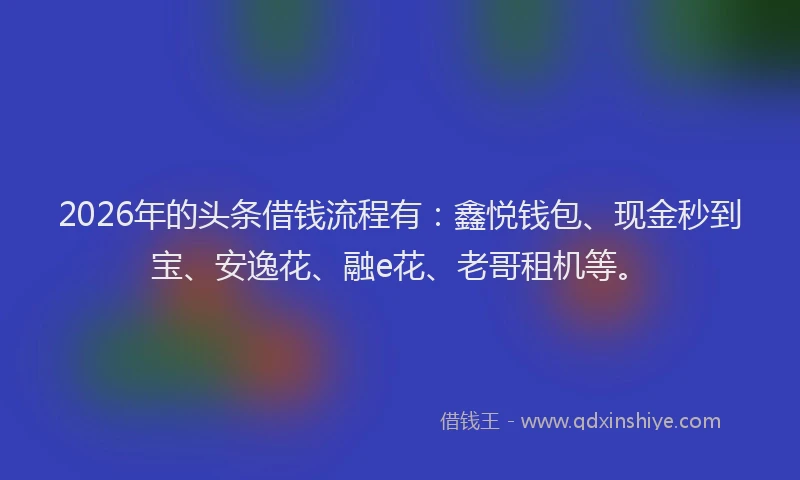 2026年的头条借钱流程有:鑫悦钱包、现金秒到宝、安逸花、融e花、老哥租机等。