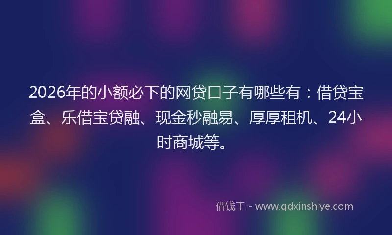 2026年的小额必下的网贷口子有哪些有：借贷宝盒、乐借宝贷融、现金秒融易、厚厚租机、24小时商城等。