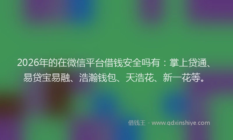 2026年的在微信平台借钱安全吗有:掌上贷通、易贷宝易融、浩瀚钱包、天浩花、新一花等。