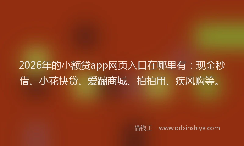 2026年的小额贷app网页入口在哪里有：现金秒借、小花快贷、爱蹦商城、拍拍用、疾风购等。