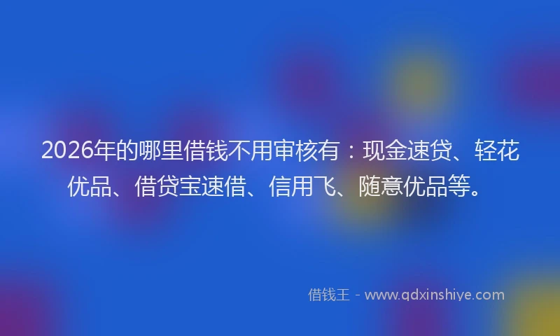2026年的哪里借钱不用审核有：现金速贷、轻花优品、借贷宝速借、信用飞、随意优品等。