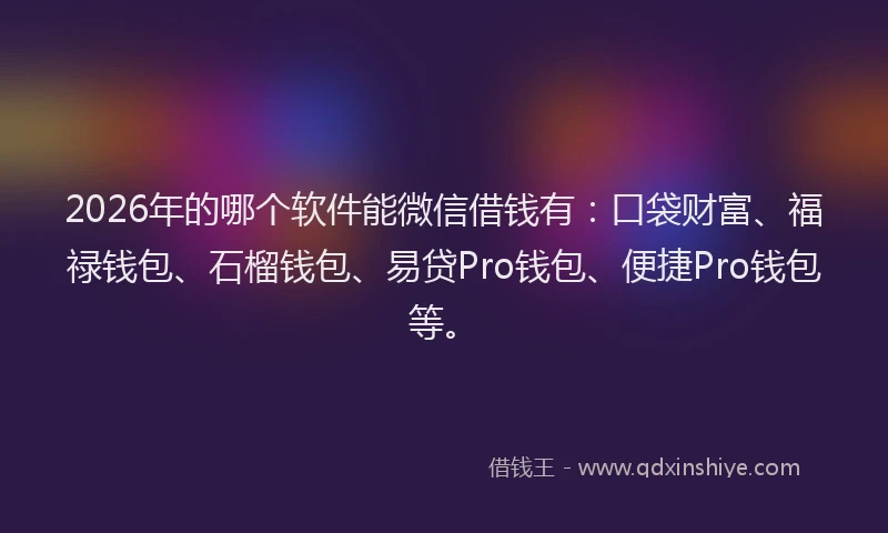 2026年的哪个软件能微信借钱有:口袋财富、福禄钱包、石榴钱包、易贷Pro钱包、便捷Pro钱包等。