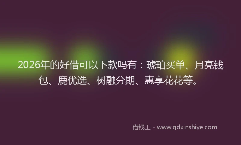 2026年的好借可以下款吗有：琥珀买单、月亮钱包、鹿优选、树融分期、惠享花花等。