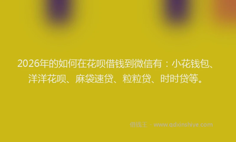 2026年的如何在花呗借钱到微信有：小花钱包、洋洋花呗、麻袋速贷、粒粒贷、时时贷等。