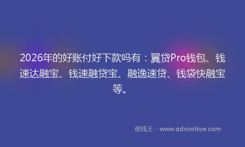 2026年的好账付好下款吗有：翼贷Pro钱包、钱速达融宝、钱速融贷宝、融逸速贷、钱袋快融宝等。