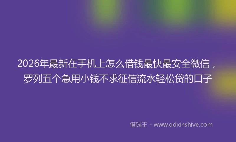 2026年最新在手机上怎么借钱最快最安全微信，罗列五个急用小钱不求征信流水轻松贷的口子