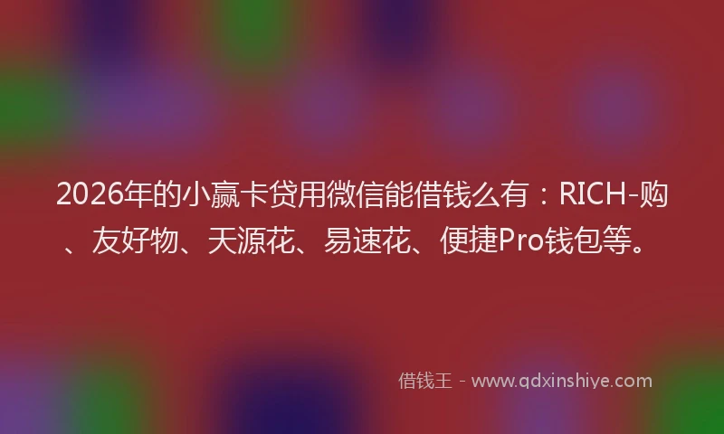 2026年的小赢卡贷用微信能借钱么有：RICH-购、友好物、天源花、易速花、便捷Pro钱包等。