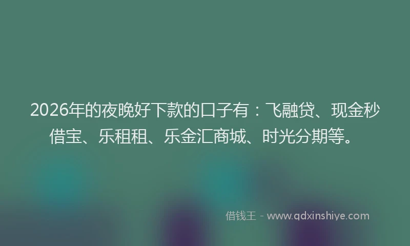 2026年的夜晚好下款的口子有:飞融贷、现金秒借宝、乐租租、乐金汇商城、时光分期等。