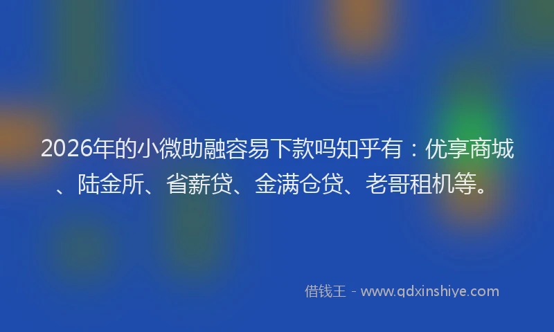 2026年的小微助融容易下款吗知乎有：优享商城、陆金所、省薪贷、金满仓贷、老哥租机等。