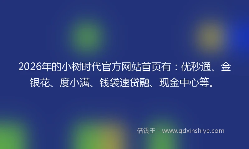2026年的小树时代官方网站首页有：优秒通、金银花、度小满、钱袋速贷融、现金中心等。