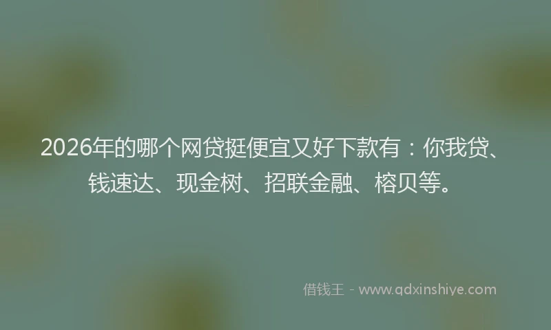 2026年的哪个网贷挺便宜又好下款有:你我贷、钱速达、现金树、招联金融、榕贝等。