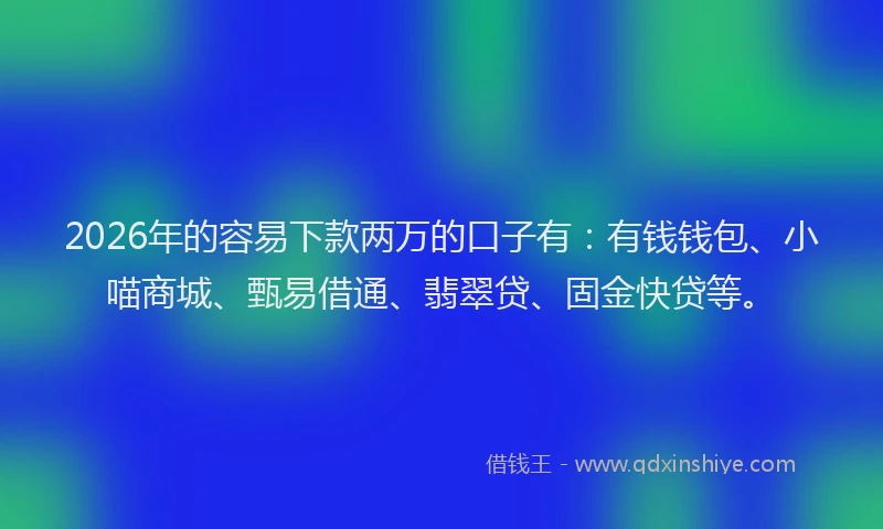 2026年的容易下款两万的口子有：有钱钱包、小喵商城、甄易借通、翡翠贷、固金快贷等。