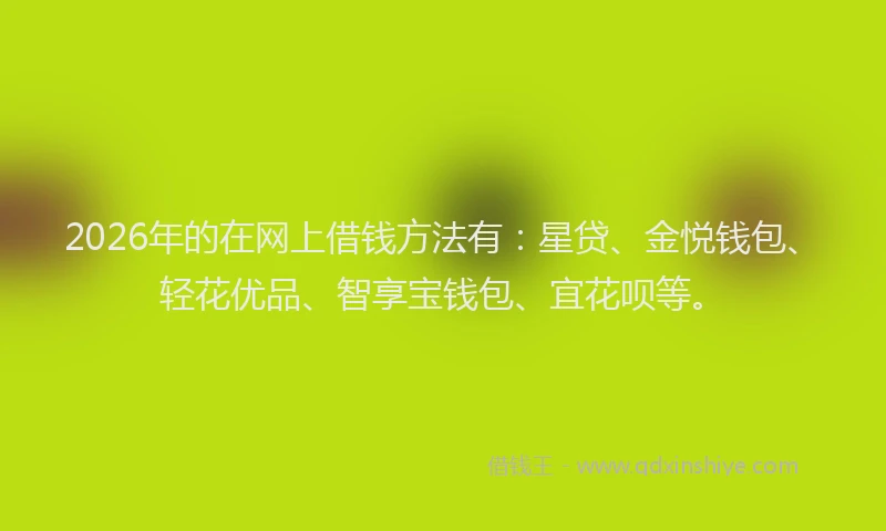 2026年的在网上借钱方法有:星贷、金悦钱包、轻花优品、智享宝钱包、宜花呗等。