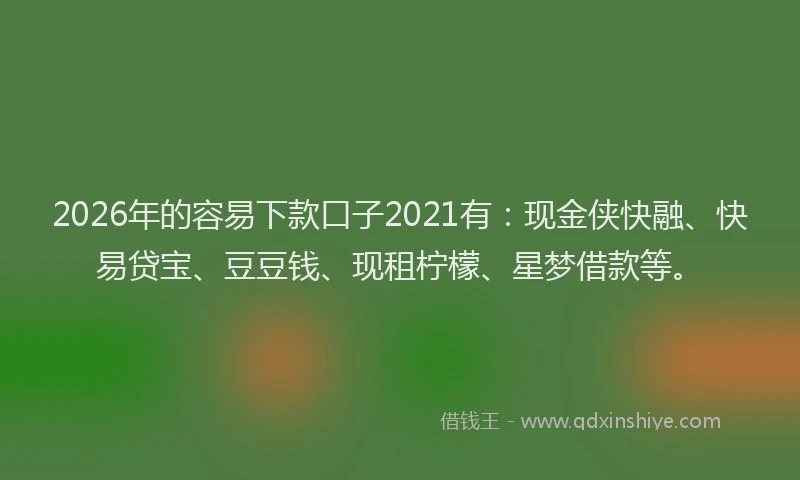 2026年的容易下款口子2021有：现金侠快融、快易贷宝、豆豆钱、现租柠檬、星梦借款等。
