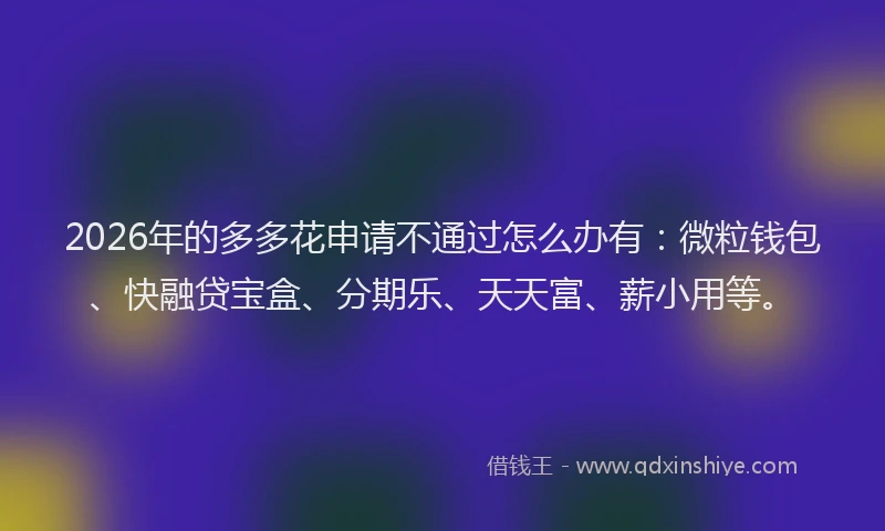 2026年的多多花申请不通过怎么办有：微粒钱包、快融贷宝盒、分期乐、天天富、薪小用等。