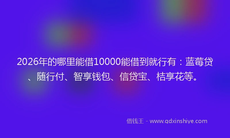 2026年的哪里能借10000能借到就行有:蓝莓贷、随行付、智享钱包、信贷宝、桔享花等。