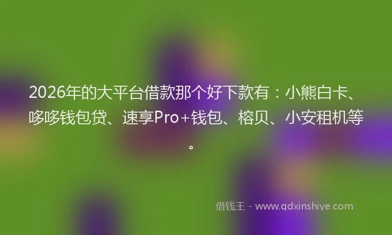 2026年的大平台借款那个好下款有：小熊白卡、哆哆钱包贷、速享Pro+钱包、榕贝、小安租机等。
