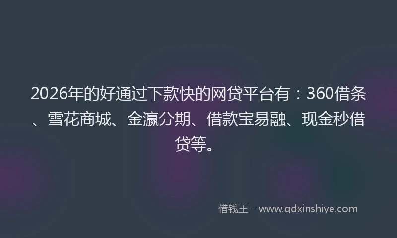 2026年的好通过下款快的网贷平台有：360借条、雪花商城、金瀛分期、借款宝易融、现金秒借贷等。