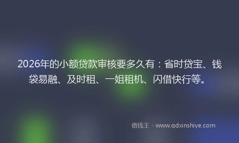 2026年的小额贷款审核要多久有：省时贷宝、钱袋易融、及时租、一姐租机、闪借快行等。