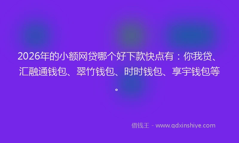 2026年的小额网贷哪个好下款快点有：你我贷、汇融通钱包、翠竹钱包、时时钱包、享宇钱包等。