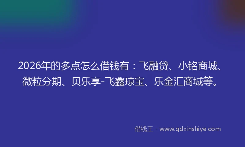 2026年的多点怎么借钱有:飞融贷、小铭商城、微粒分期、贝乐享-飞鑫琼宝、乐金汇商城等。