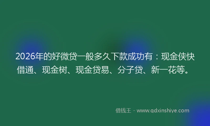 2026年的好微贷一般多久下款成功有：现金侠快借通、现金树、现金贷易、分子贷、新一花等。