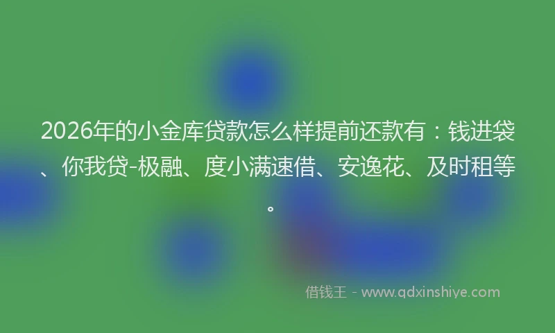 2026年的小金库贷款怎么样提前还款有：钱进袋、你我贷-极融、度小满速借、安逸花、及时租等。
