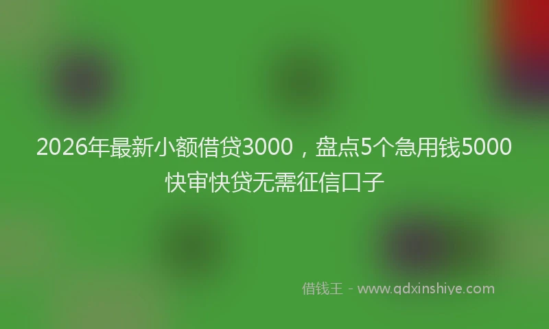 2026年最新小额借贷3000，盘点5个急用钱5000快审快贷无需征信口子