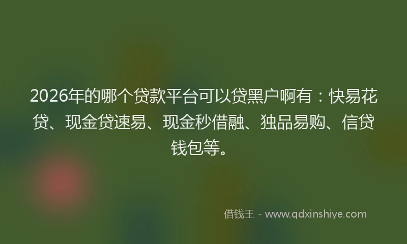 2026年的哪个贷款平台可以贷黑户啊有:快易花贷、现金贷速易、现金秒借融、独品易购、信贷钱包等。