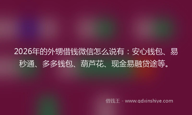 2026年的外甥借钱微信怎么说有：安心钱包、易秒通、多多钱包、葫芦花、现金易融贷途等。