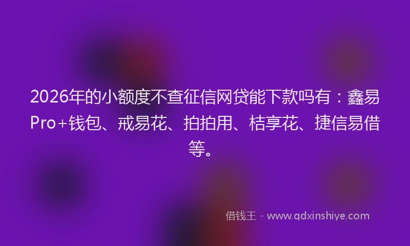 2026年的小额度不查征信网贷能下款吗有：鑫易Pro+钱包、戒易花、拍拍用、桔享花、捷信易借等。