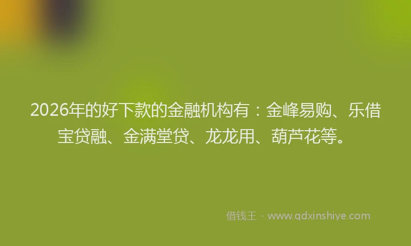 2026年的好下款的金融机构有：金峰易购、乐借宝贷融、金满堂贷、龙龙用、葫芦花等。
