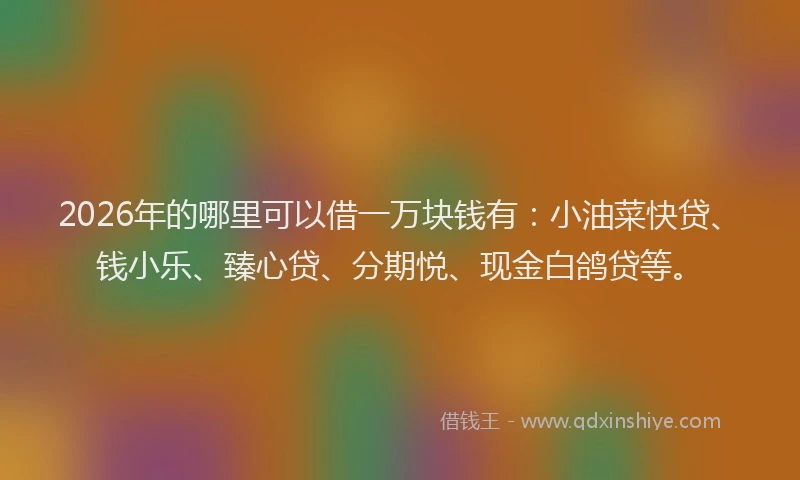 2026年的哪里可以借一万块钱有：小油菜快贷、钱小乐、臻心贷、分期悦、现金白鸽贷等。