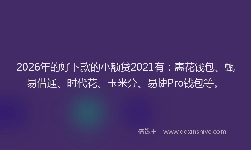 2026年的好下款的小额贷2021有：惠花钱包、甄易借通、时代花、玉米分、易捷Pro钱包等。
