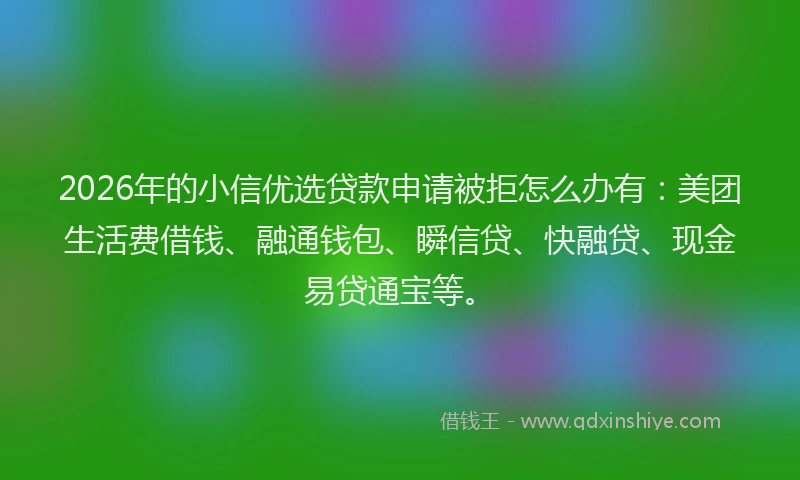 2026年的小信优选贷款申请被拒怎么办有：美团生活费借钱、融通钱包、瞬信贷、快融贷、现金易贷通宝等。