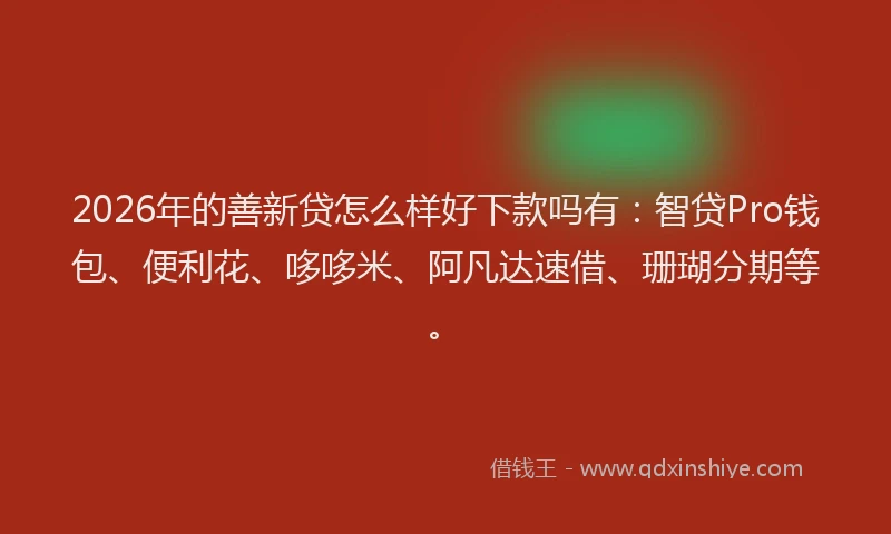 2026年的善新贷怎么样好下款吗有：智贷Pro钱包、便利花、哆哆米、阿凡达速借、珊瑚分期等。