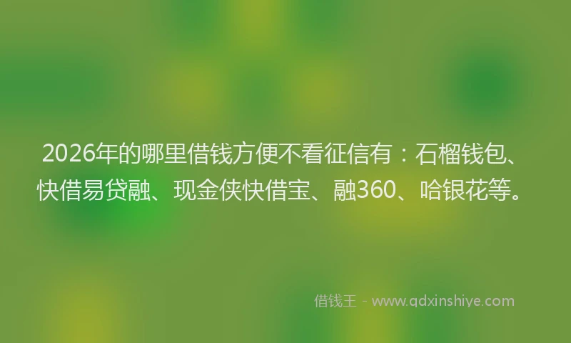 2026年的哪里借钱方便不看征信有:石榴钱包、快借易贷融、现金侠快借宝、融360、哈银花等。