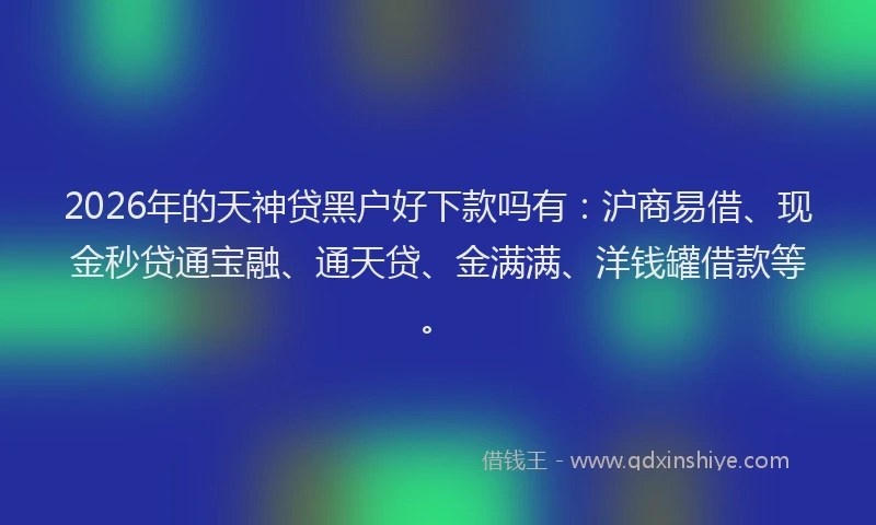 2026年的天神贷黑户好下款吗有：沪商易借、现金秒贷通宝融、通天贷、金满满、洋钱罐借款等。