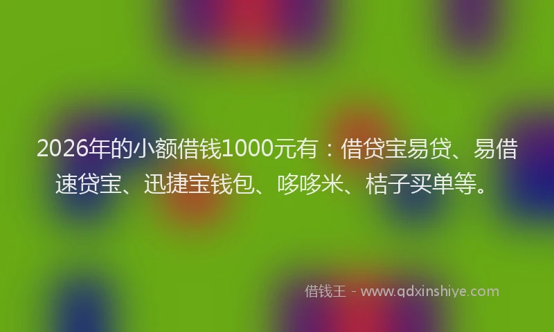 2026年的小额借钱1000元有：借贷宝易贷、易借速贷宝、迅捷宝钱包、哆哆米、桔子买单等。