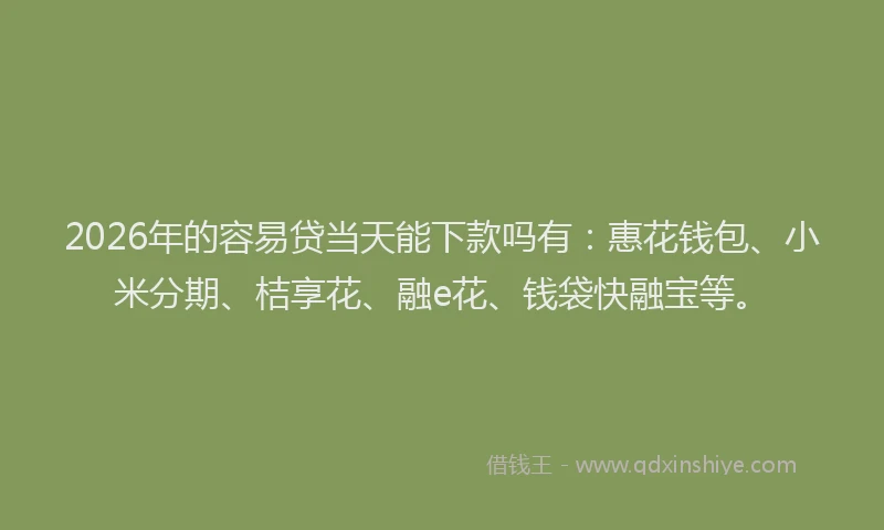2026年的容易贷当天能下款吗有：惠花钱包、小米分期、桔享花、融e花、钱袋快融宝等。