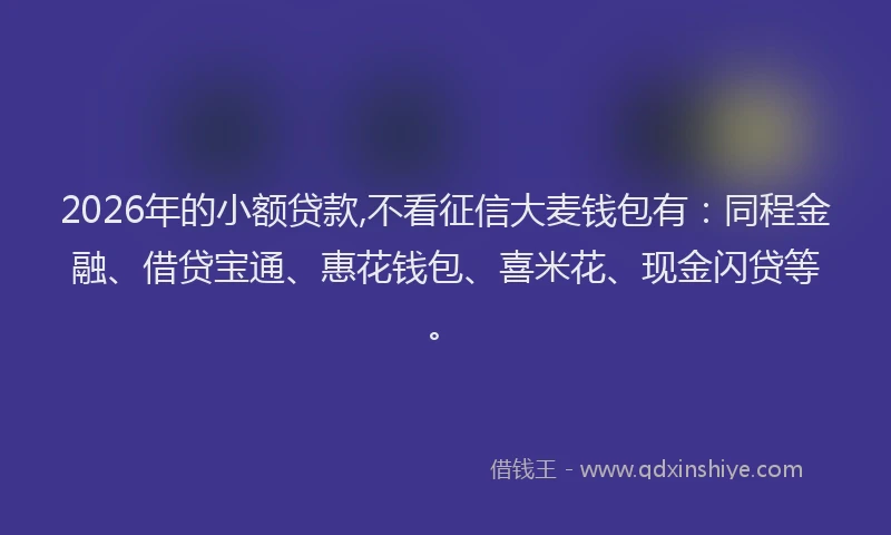 2026年的小额贷款,不看征信大麦钱包有：同程金融、借贷宝通、惠花钱包、喜米花、现金闪贷等。