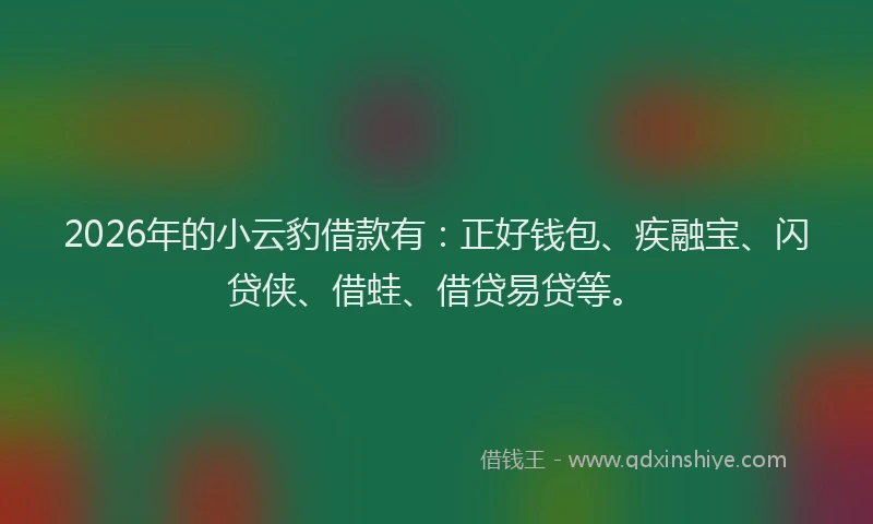 2026年的小云豹借款有：正好钱包、疾融宝、闪贷侠、借蛙、借贷易贷等。