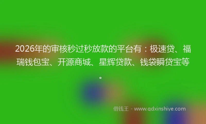 2026年的审核秒过秒放款的平台有：极速贷、福瑞钱包宝、开源商城、星辉贷款、钱袋瞬贷宝等。
