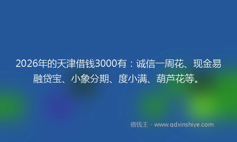 2026年的天津借钱3000有：诚信一周花、现金易融贷宝、小象分期、度小满、葫芦花等。