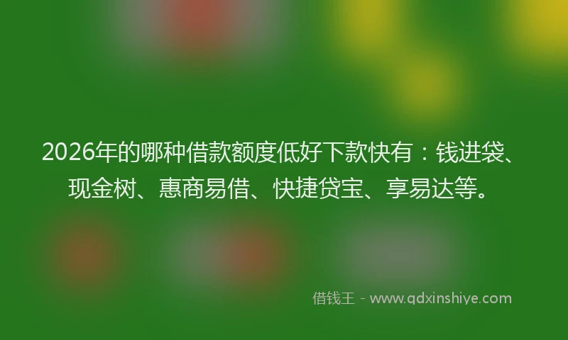 2026年的哪种借款额度低好下款快有：钱进袋、现金树、惠商易借、快捷贷宝、享易达等。