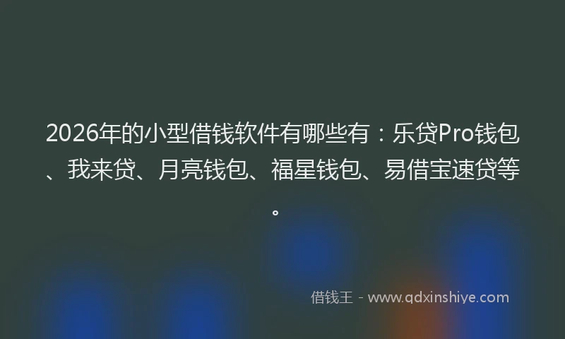 2026年的小型借钱软件有哪些有：乐贷Pro钱包、我来贷、月亮钱包、福星钱包、易借宝速贷等。